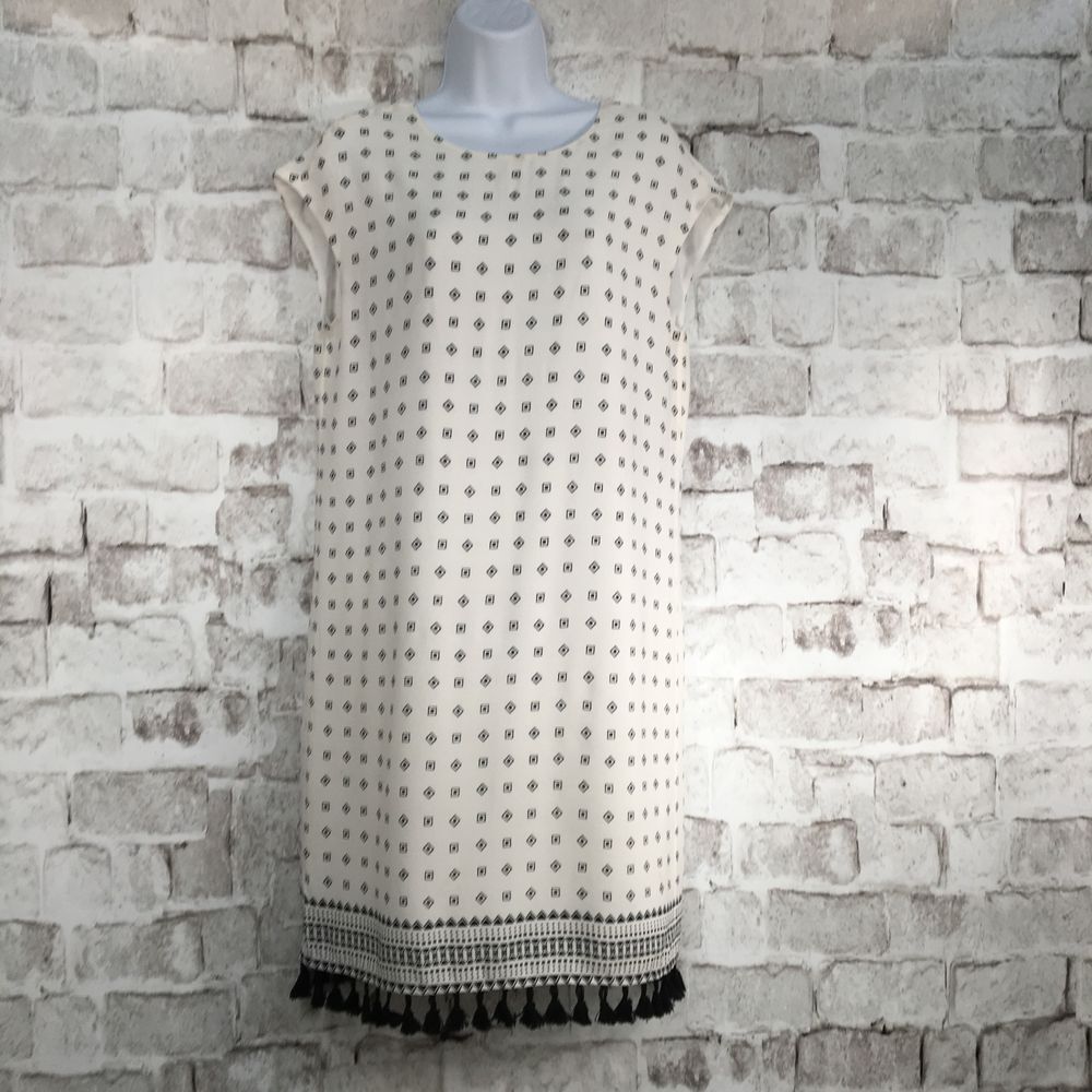 Madewell Women's Size XS Dress Shift Scatterblock Tassels Short Sleeve NWT